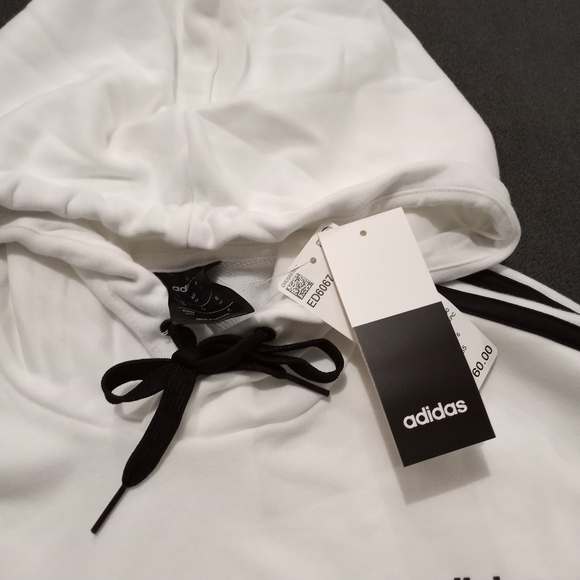 Adidas Hoodie Sweatshirt Mens White 3 Stripes - Picture 4 of 7